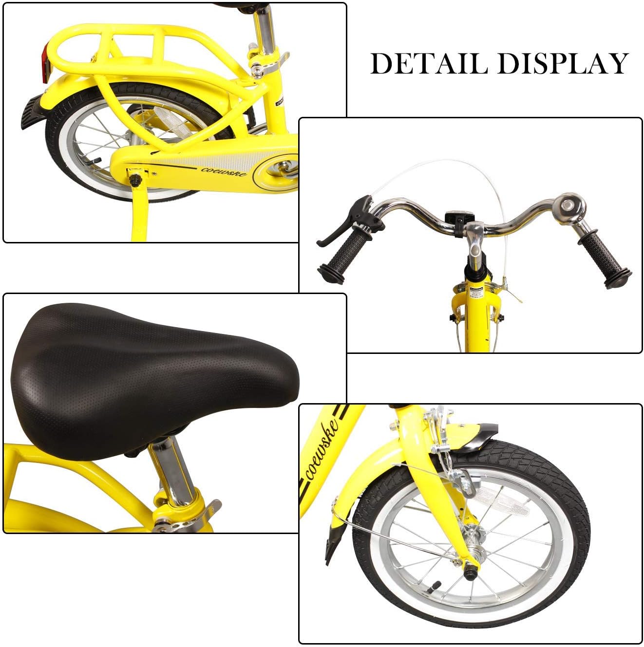 COEWSKE Kid's Bike Steel Frame Children Bicycle 14 Inch with Training Wheel, Yellow