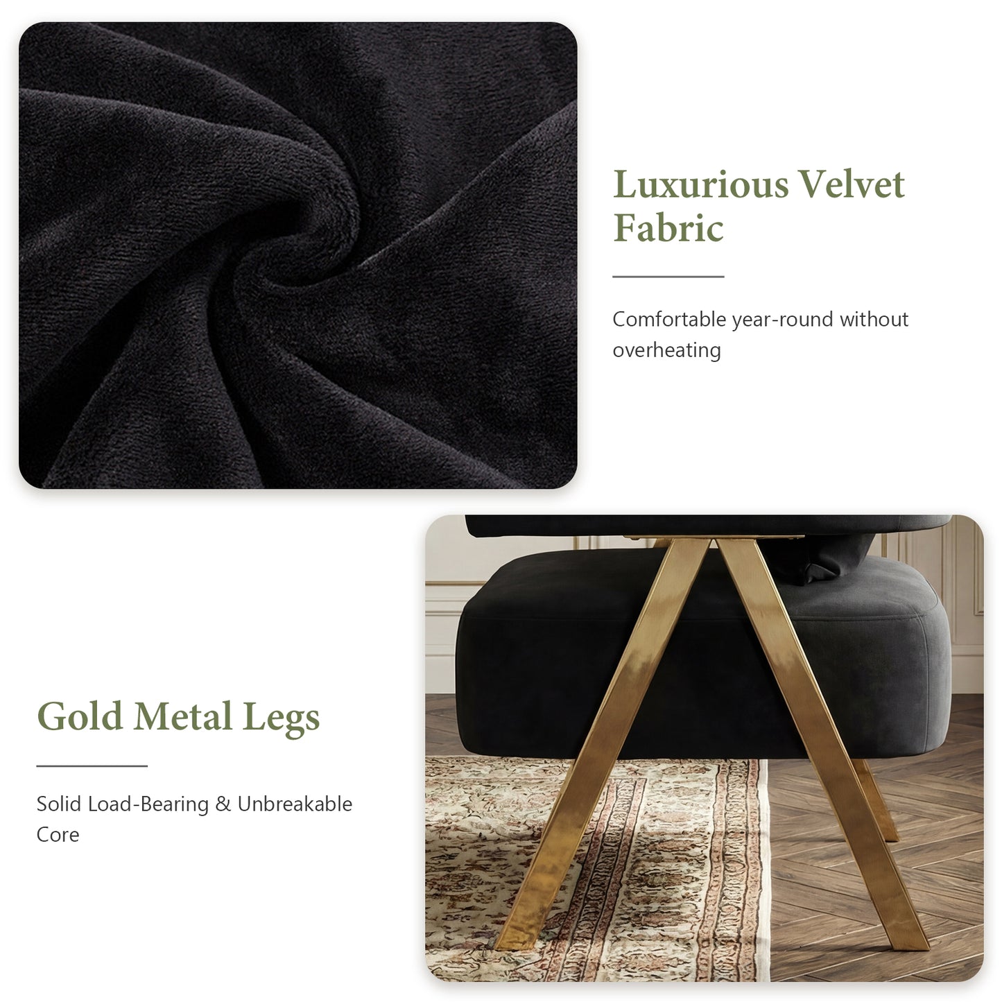 STHOUYN Modern Black Dining Chairs Set of 4 for Kitchen, Velvet Upholstered Kitchen Chairs for Dinning Room, Barrel Chairs for Dining Table with Golden Metal Legs (Black, 4 PCS)