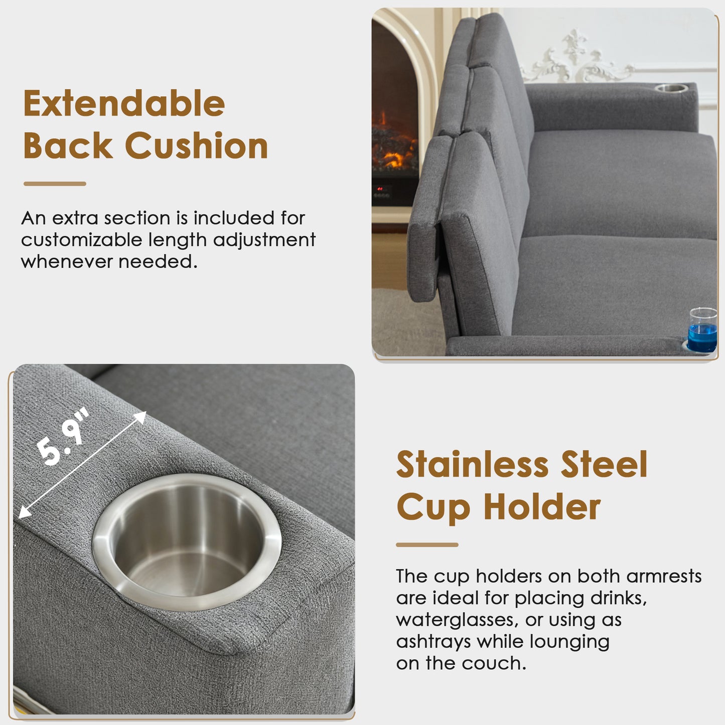 STHOUYN 89” Sleeper Sofa Bed, Grey 3 Seat Office Couch, Comfy Folding Pullout Floor Couch for Bedroom Living Room, Convertible Guest Bed with Cup Holders & Side Pockets, Modern Linen Fabric (Grey)