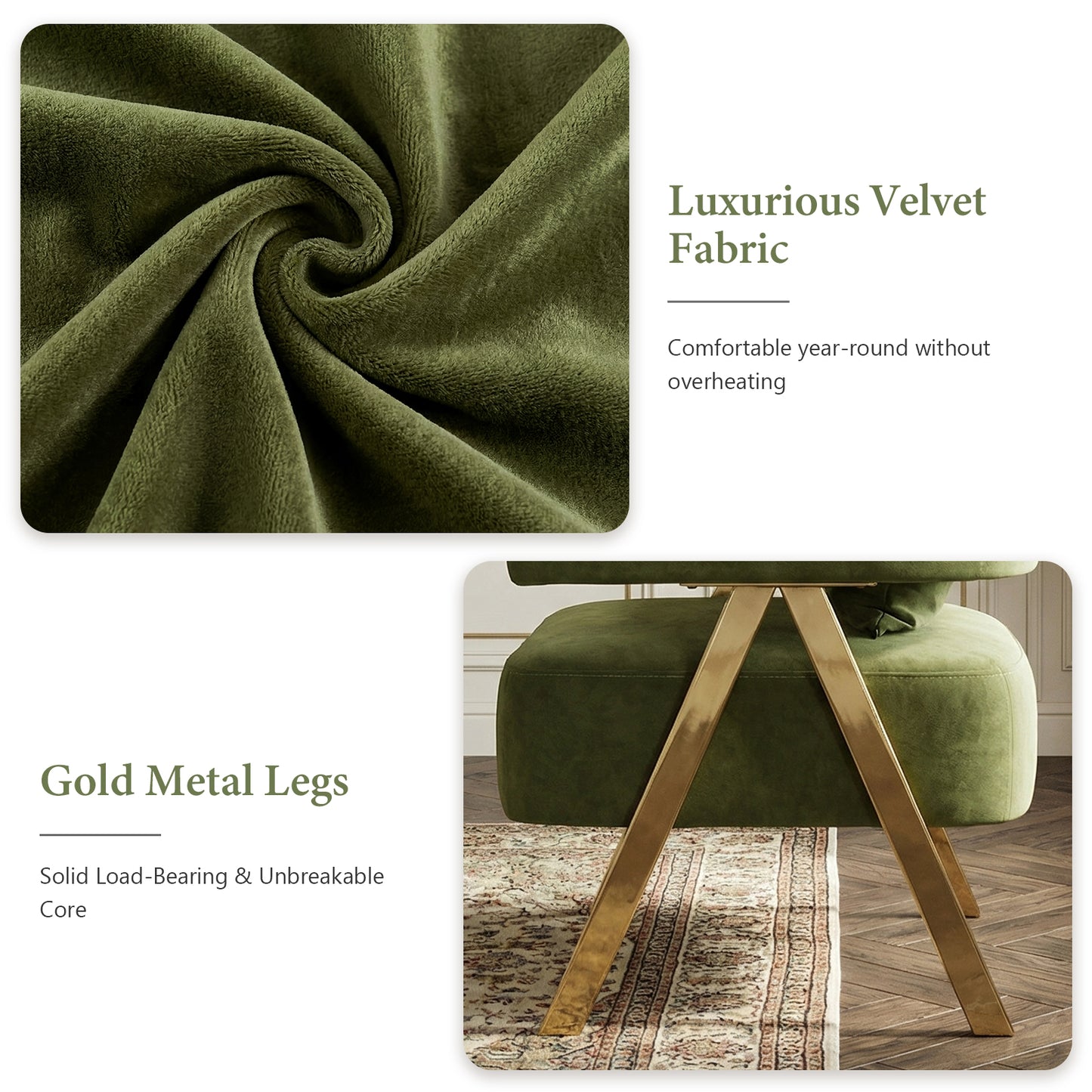 STHOUYN Modern Green Dining Chairs Set of 4 for Kitchen, Velvet Upholstered Kitchen Chairs for Dinning Room, Barrel Chairs for Dining Table with Golden Metal Legs (Green, 4 PCS)