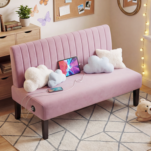 STHOUYN Mordern Armless Oversized Accent Chair for Living Room, Decorative Slipper Chair for Bedroom, Corner Side Chair, Velvet (1, Pink (Loveseat))