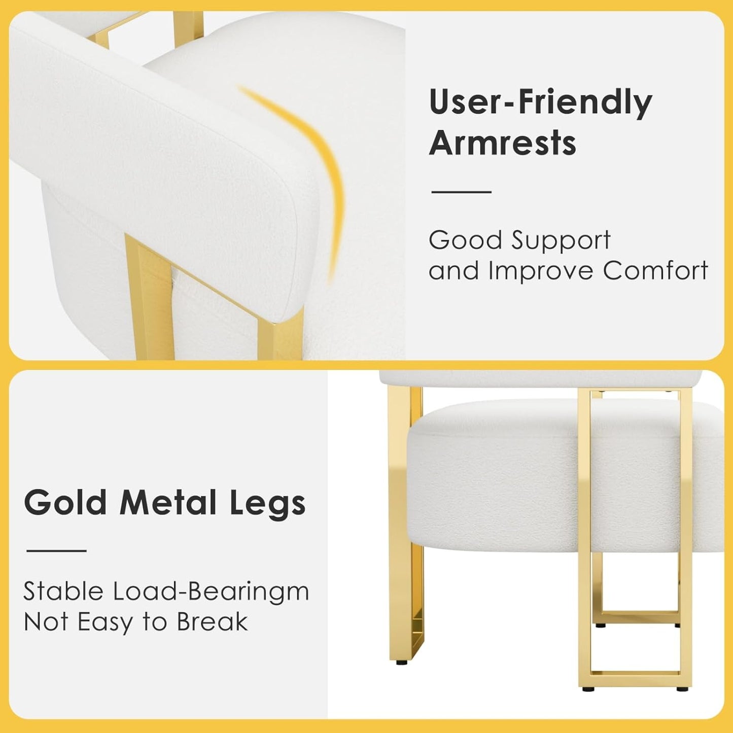STHOUYN Modern White Boucle Dining Chairs Set of 4 with Gold Metal Legs, Mid Century Barrel Kitchen Chairs Set, Upholstered Accent Armchairs Dining Room Set, Living Room, Apartment (White, 4pcs)