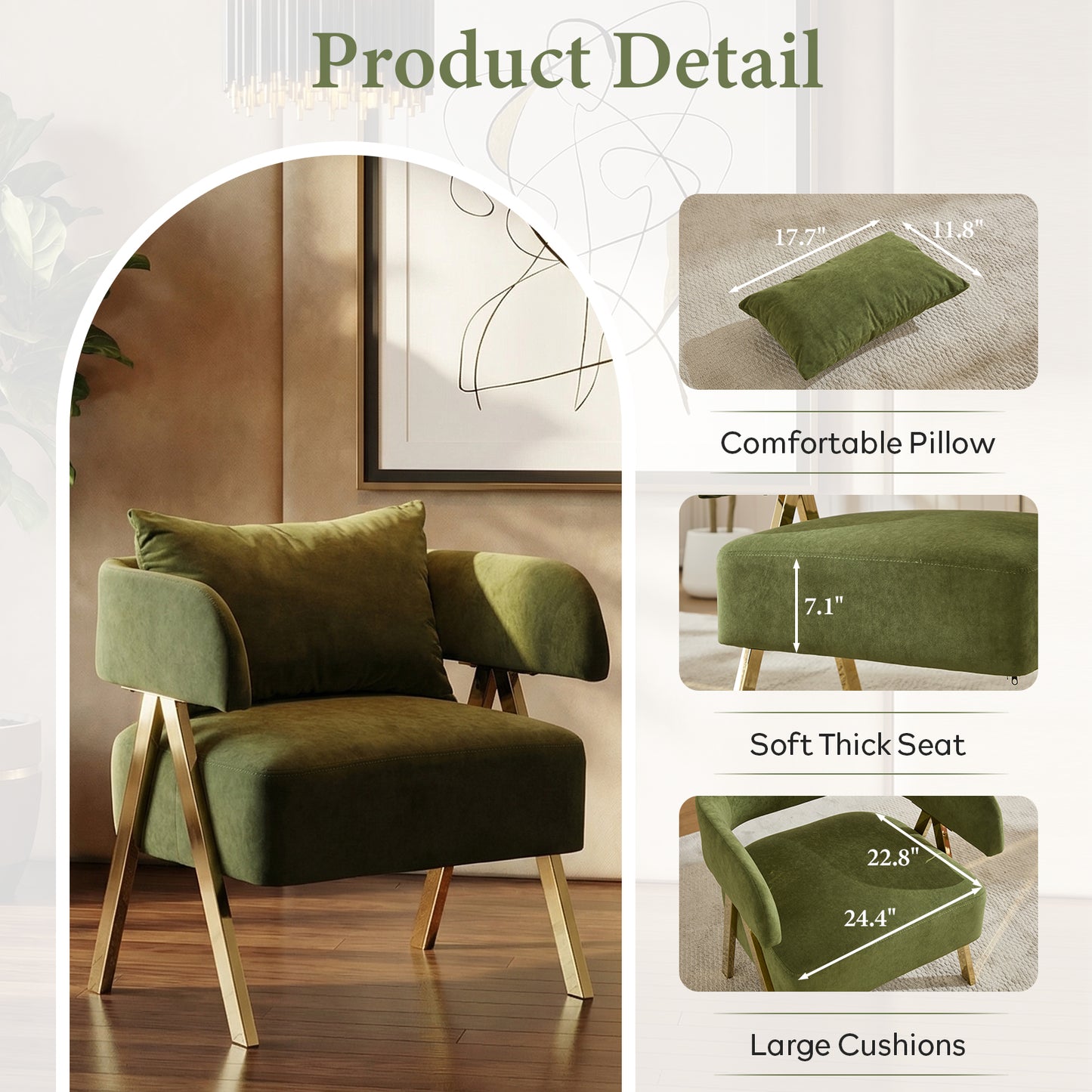 STHOUYN Modern Green Dining Chairs Set of 4 for Kitchen, Velvet Upholstered Kitchen Chairs for Dinning Room, Barrel Chairs for Dining Table with Golden Metal Legs (Green, 4 PCS)