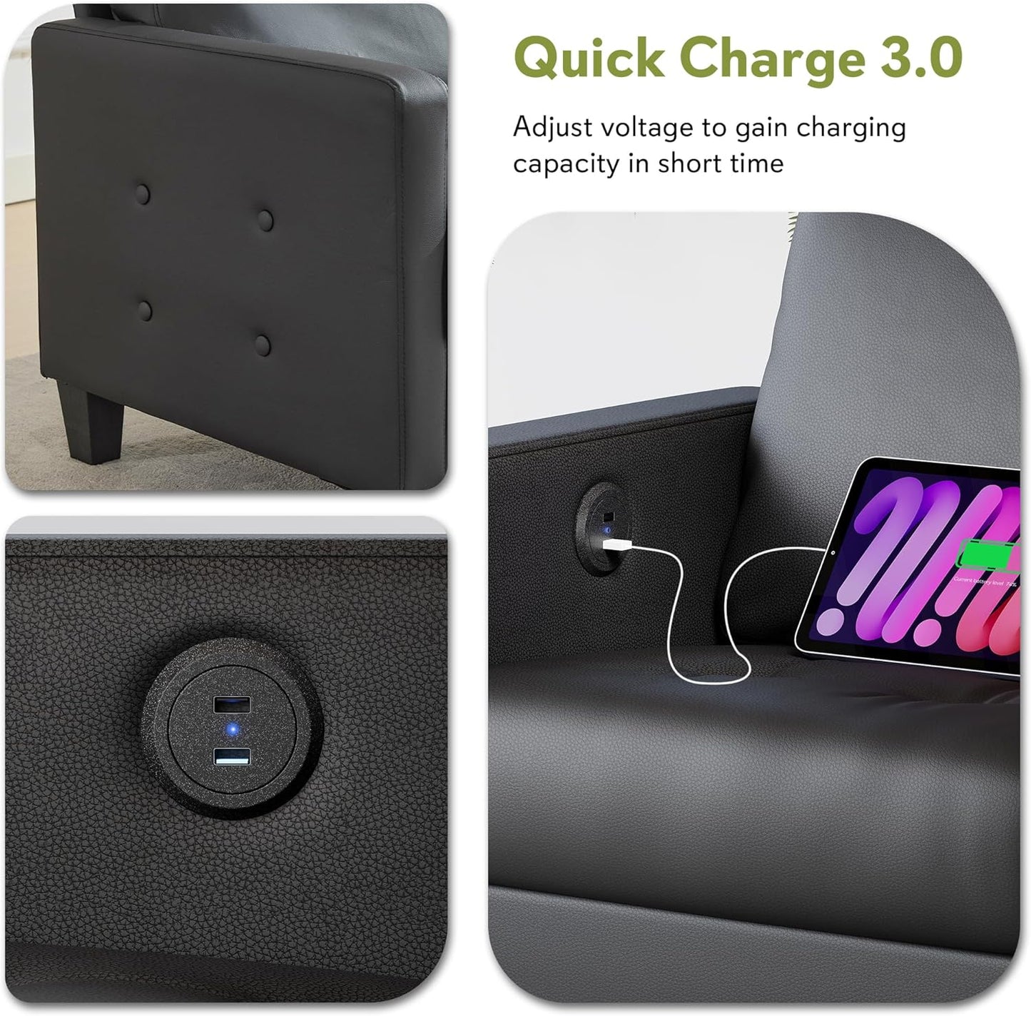 STHOUYN 59” Black Faux Leather Sofa Couch, Modern Comfy Office 2 Seater Couch Loveseat with USB and Tufted Armrest, Small Love Seat Couches for Living Room, Bedroom, Apartment