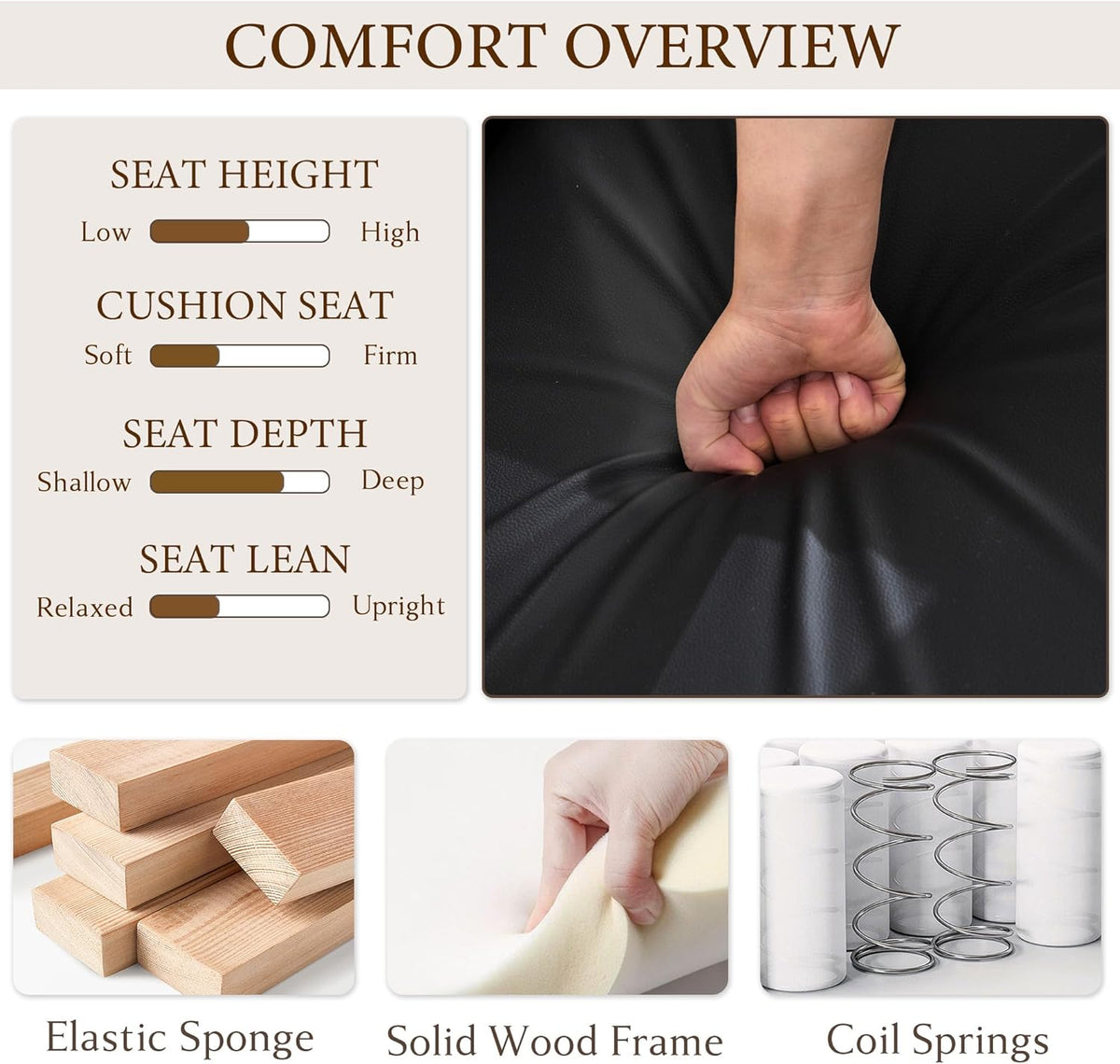 STHOUYN Upholstered Accent Chair, Black Leather Chair with Wooden Legs | Wood Frame, Reading Arm Chair, Mid-Century Modern, Comfy, Living Room, Waiting Room