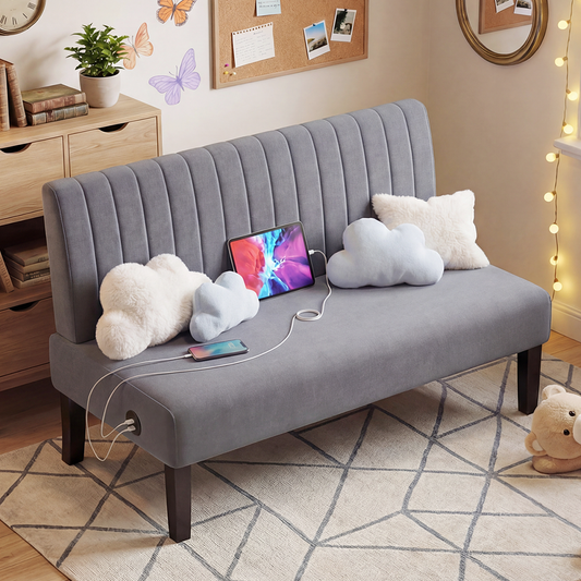 STHOUYN Mordern Armless Oversized Accent Chair for Living Room, Decorative Slipper Chair for Bedroom, Corner Side Chair, Cotton-Linen (1, Grey (Loveseat))