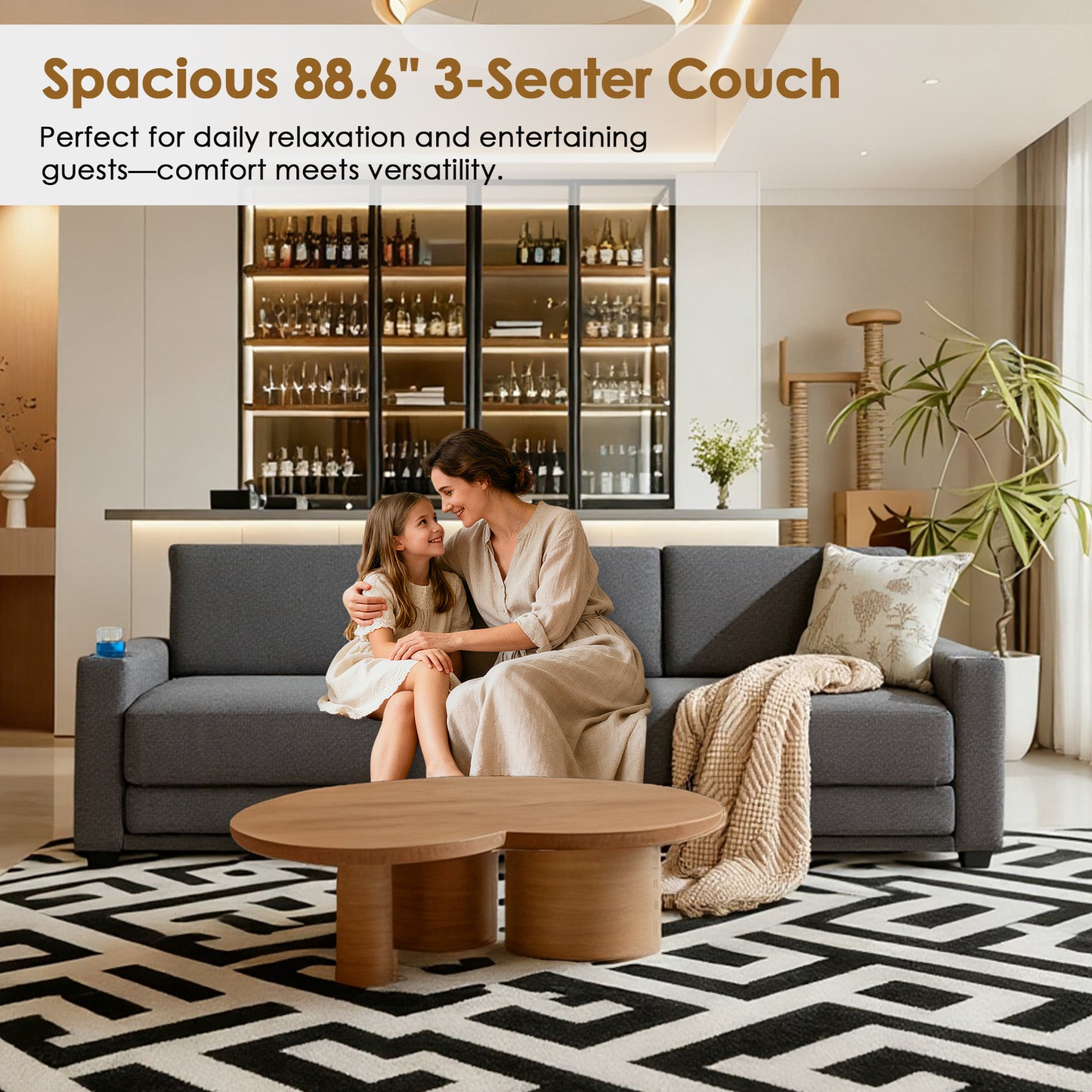 STHOUYN 89” Sleeper Sofa Bed, Grey 3 Seat Office Couch, Comfy Folding Pullout Floor Couch for Bedroom Living Room, Convertible Guest Bed with Cup Holders & Side Pockets, Modern Linen Fabric (Grey)