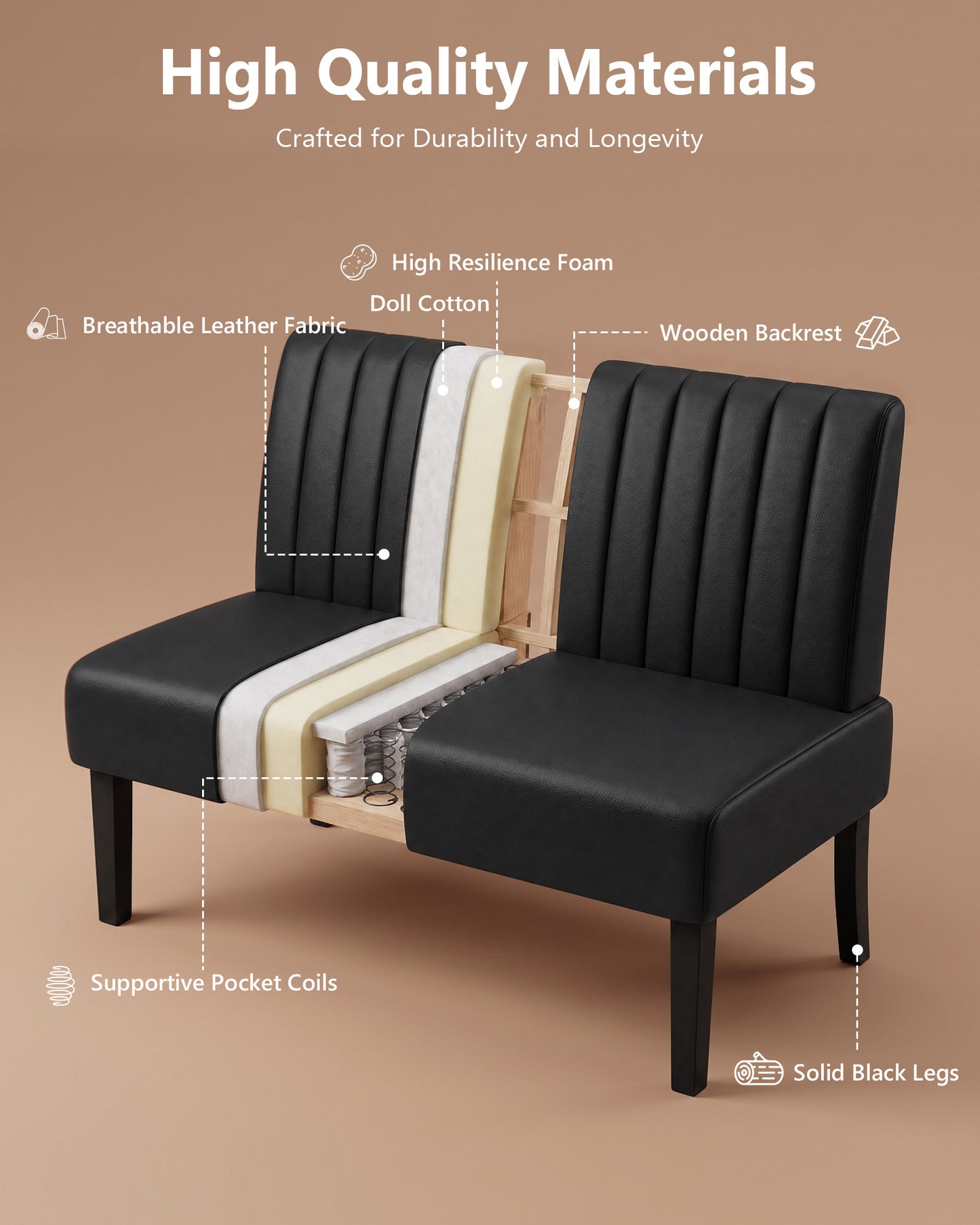 STHOUYN 43'' Leather Armless Loveseat with USB, Compact Couch for Living Room