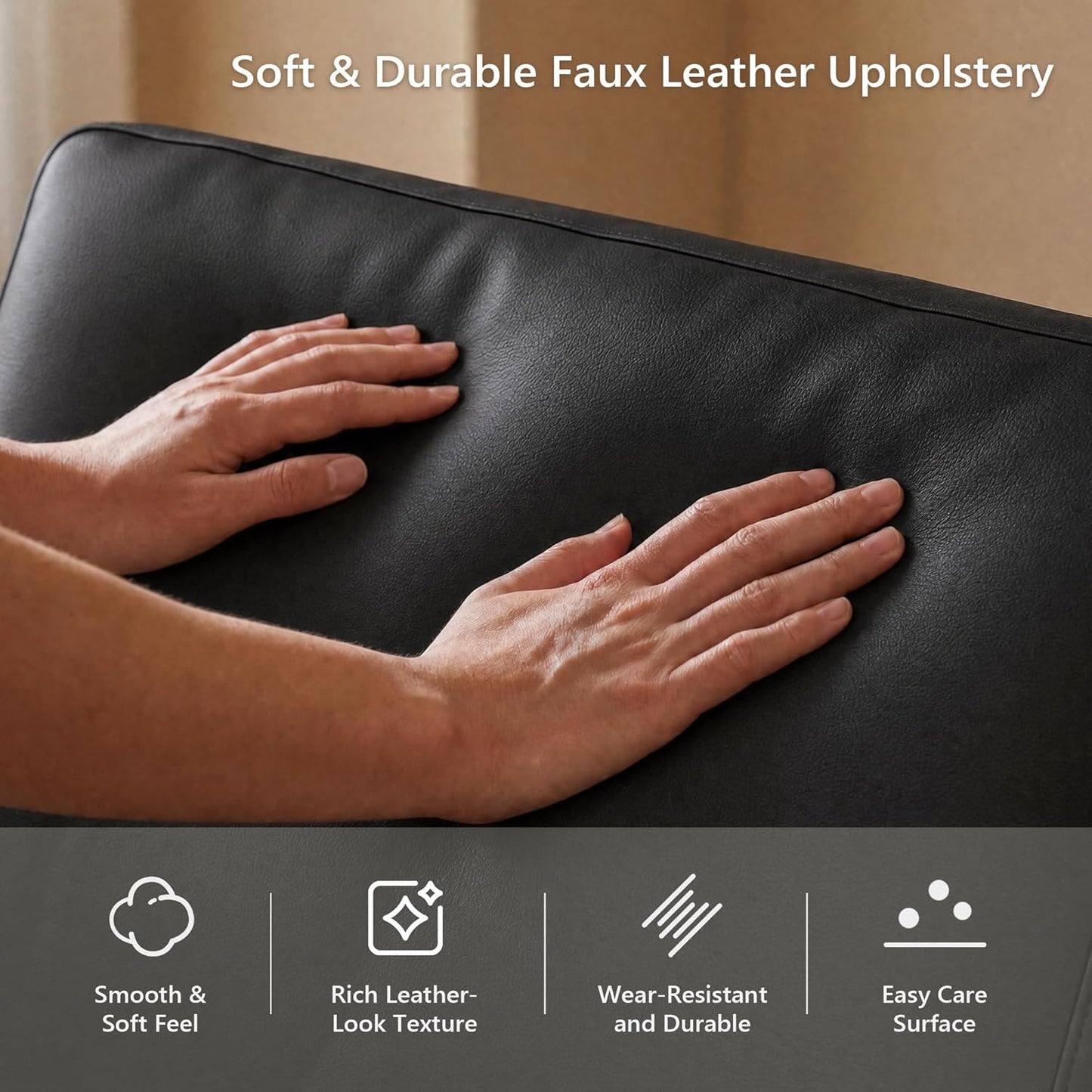 Black Faux Leather 3 Seater Sofa and Loveseat, Furniture Set (3+2)