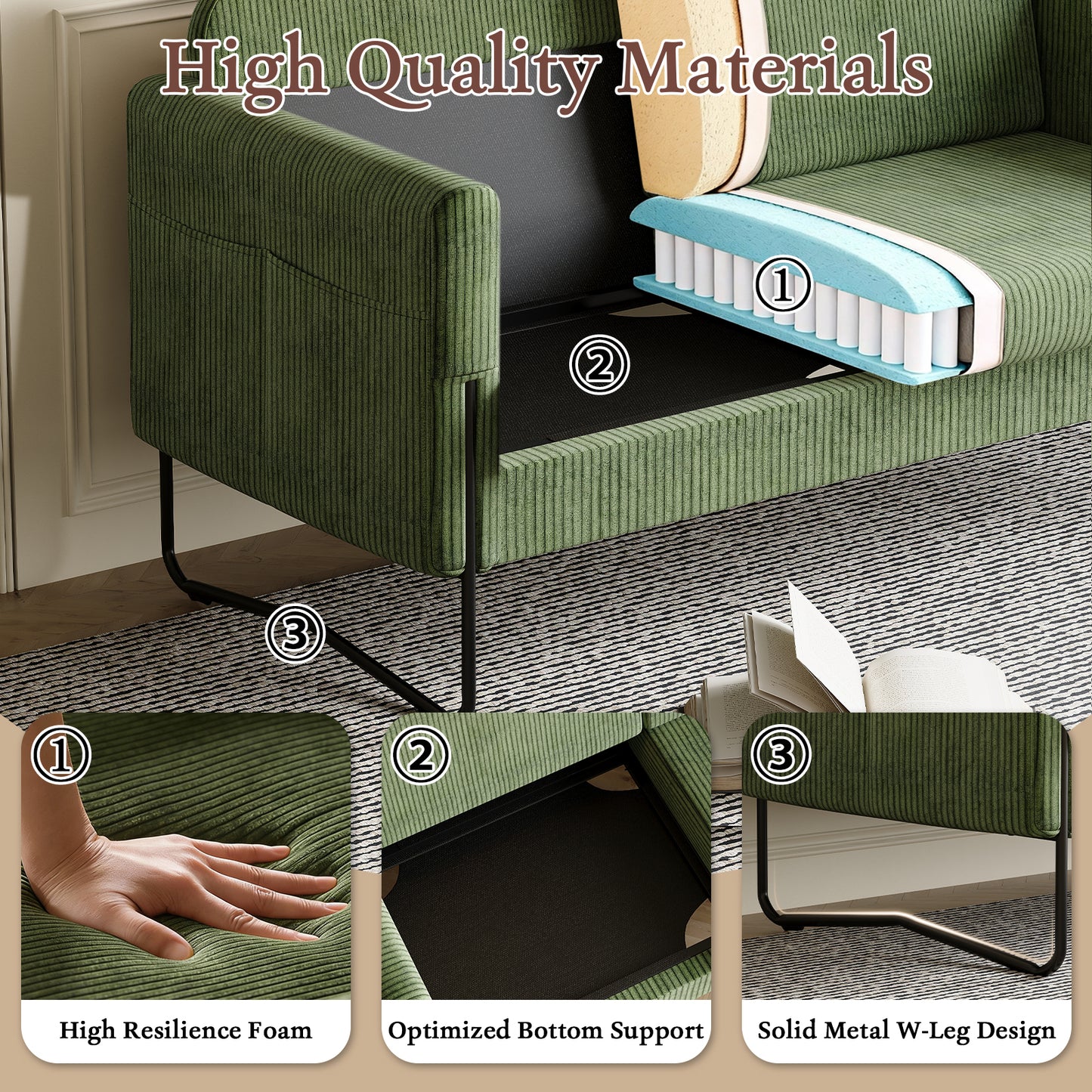 STHOUYN Small Green Love Seat Couches with USB Port & Side Pocket, Small Loveseat for Small Spaces, Mini Sofa for Bedroom, 2 Seater Office Couch (Green)