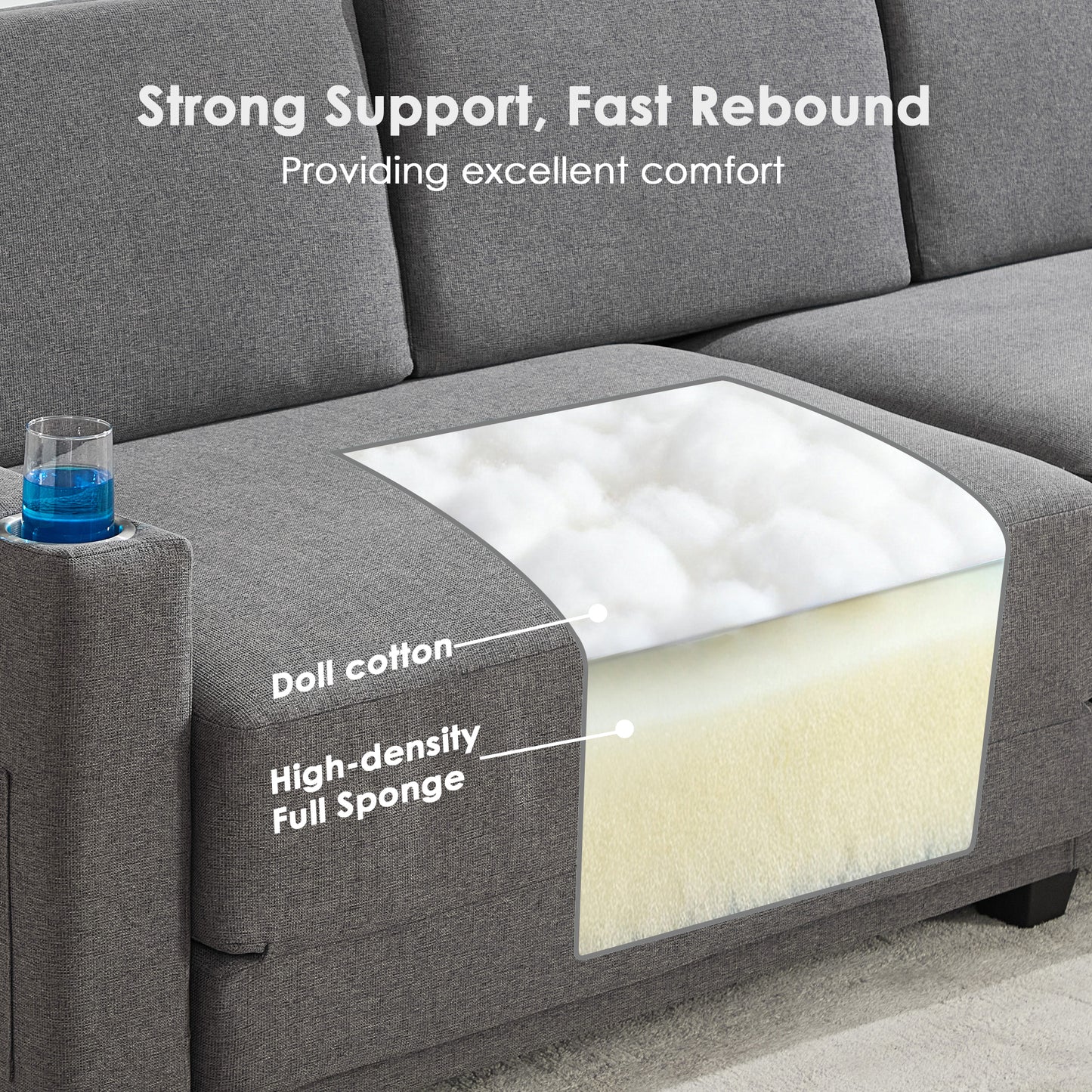 STHOUYN 89” Sleeper Sofa Bed, Grey 3 Seat Office Couch, Comfy Folding Pullout Floor Couch for Bedroom Living Room, Convertible Guest Bed with Cup Holders & Side Pockets, Modern Linen Fabric (Grey)