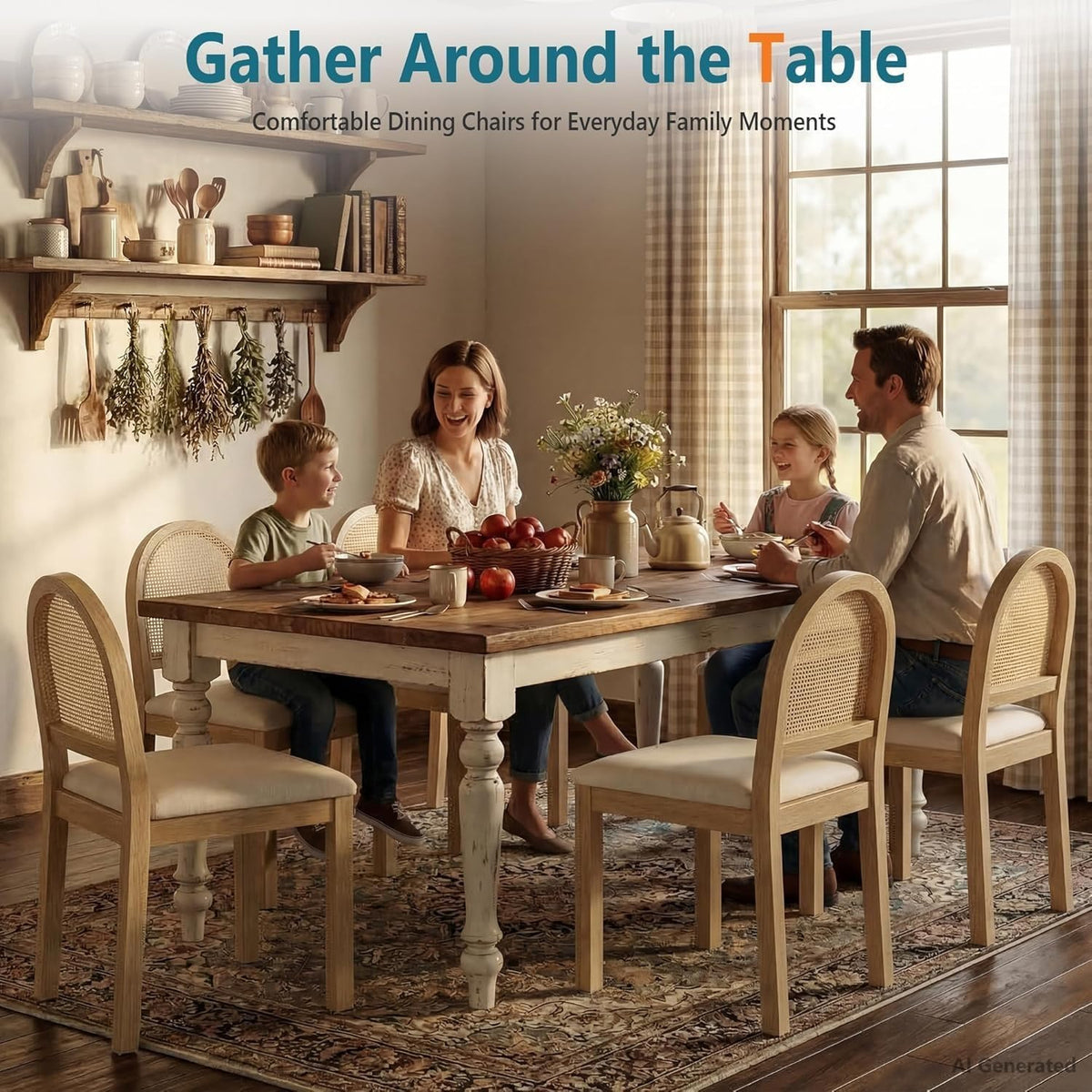 STHOUYN Upholstered Rattan Dining Chairs Set of 4, Farmhouse Wooden Kitchen Chair