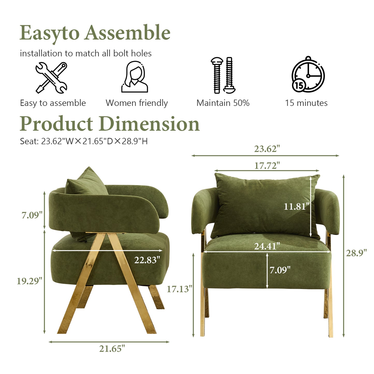 STHOUYN Modern Green Dining Chairs Set of 4 for Kitchen, Velvet Upholstered Kitchen Chairs for Dinning Room, Barrel Chairs for Dining Table with Golden Metal Legs (Green, 4 PCS)