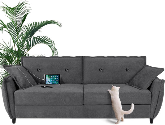 Coewske 85''W Large 3-Seat Comfy Cloud Couch Extra Deep Fluffy Sofa w/ Pillows & USB Ports Gray