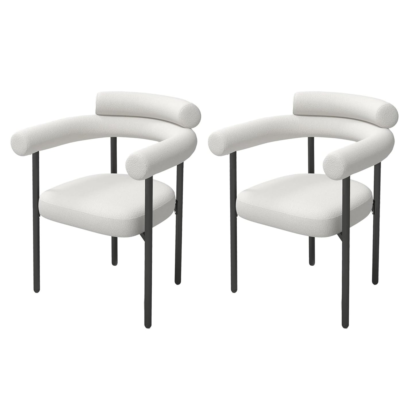 Coewske 2PCS Kitchen Dining Chair Modern Upholstered Armchair w/ Metal Legs White