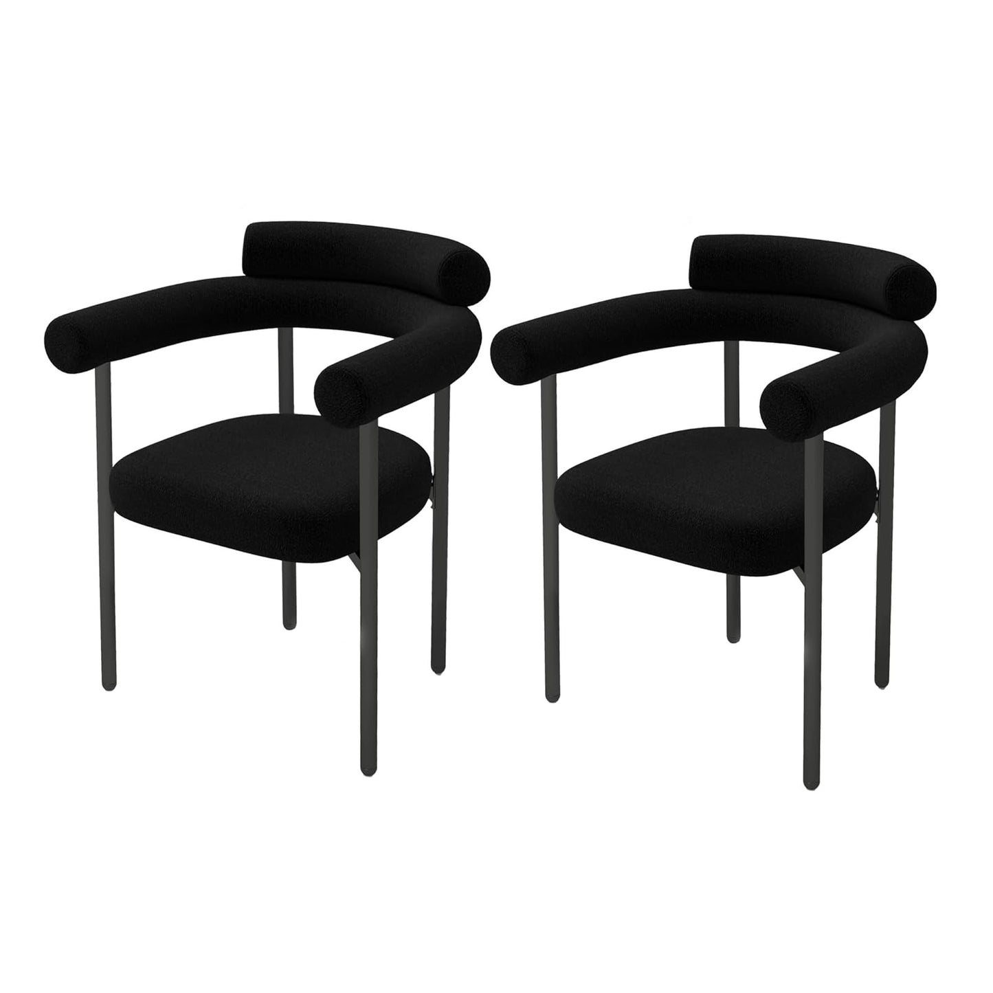 Coewske 2PCS Kitchen Dining Chair Modern Upholstered Armchair w/ Metal Legs Black