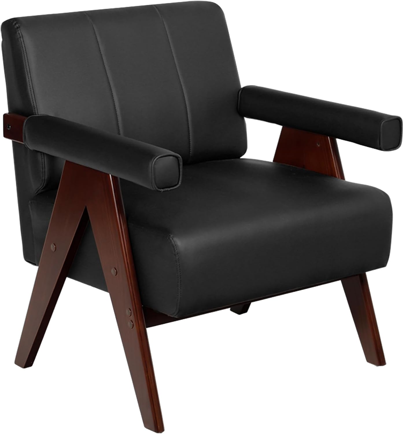 Coewske Modern Comfy Accent Chair Leather Comfy Leisure Arm Chair w/ Wood Frame Home Office Black