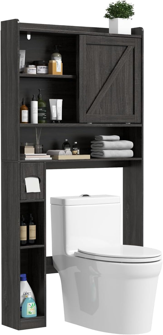 Coewske Over The Toilet Storage Cabinet Space-Saving Toilet Rack w/ Sliding Doors Gray