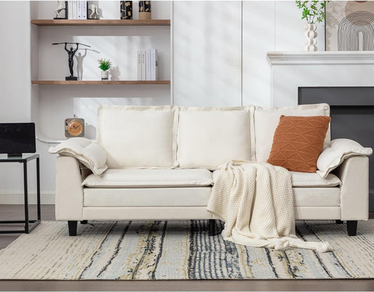Coewske 84'' Modern Comfy Sofa Couch Tufted Upholstered Sofa w/ USB Charging Ports Beige