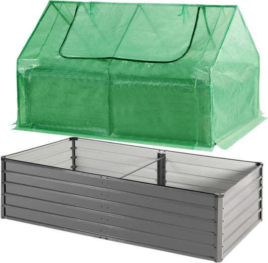 Coewske 8x4x2 ft Galvanized Raised Garden Bed Outdoor Planter Box w/ Greenhouse Cover