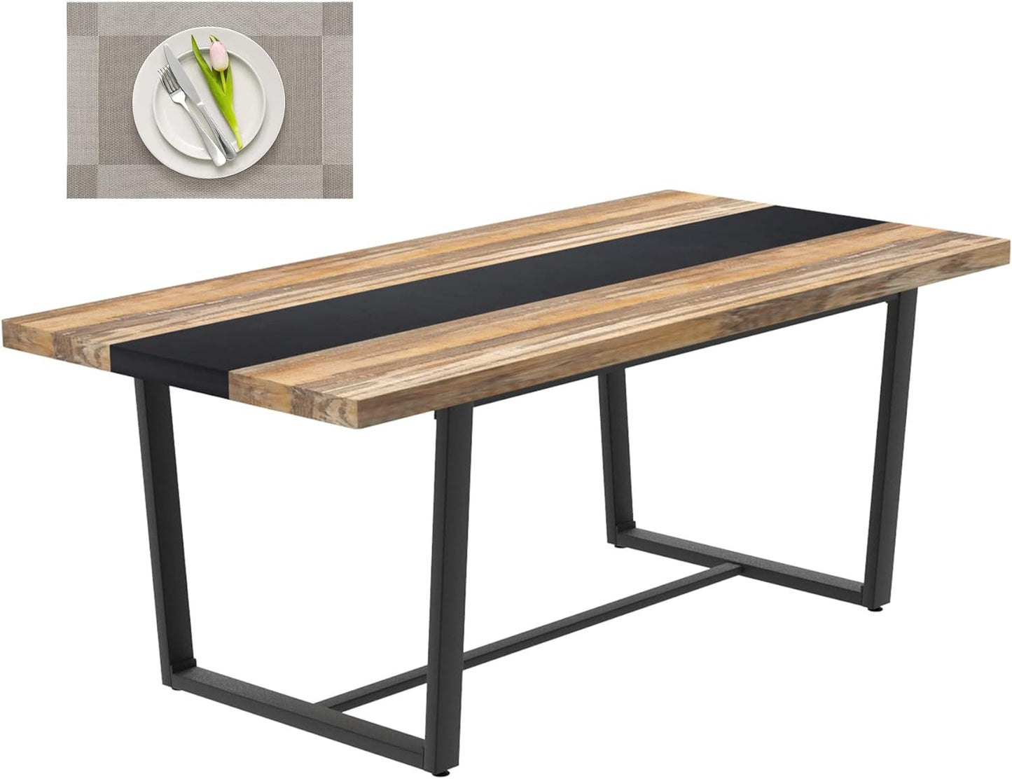 Coewske 71'' Large Dinner Table Rectangular Kitchen Dining Room Table w/ Metal Frame Brown