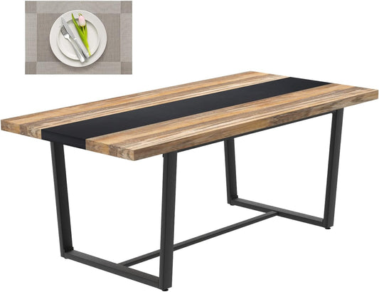 Coewske 71'' Large Dinner Table Rectangular Kitchen Dining Room Table w/ Metal Frame Brown
