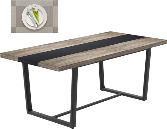 Coewske 71'' Large Dinner Table Rectangular Kitchen Dining Room Table w/ Metal Frame Gray