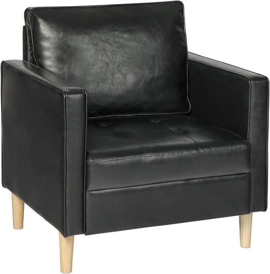 Coewske Faux Leather Accent Arm Chair Upholstered Comfy Single Sofa Chair Black