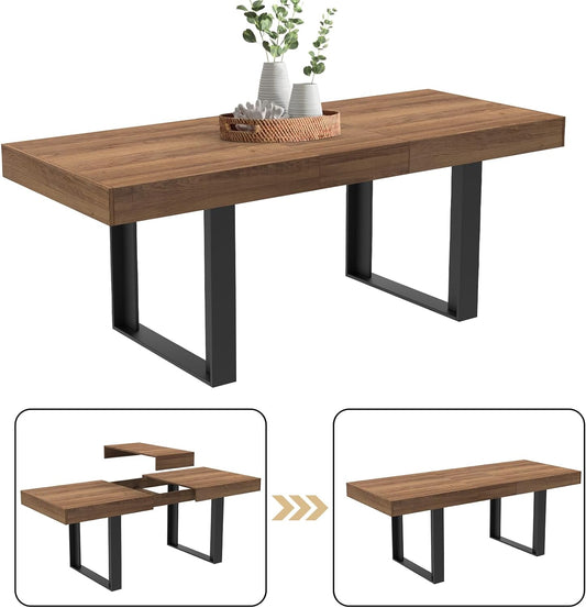 Coewske 63'' - 79'' Wooden Extendable Dining Table Modern Rustic Kitchen Expanding Table Walnut