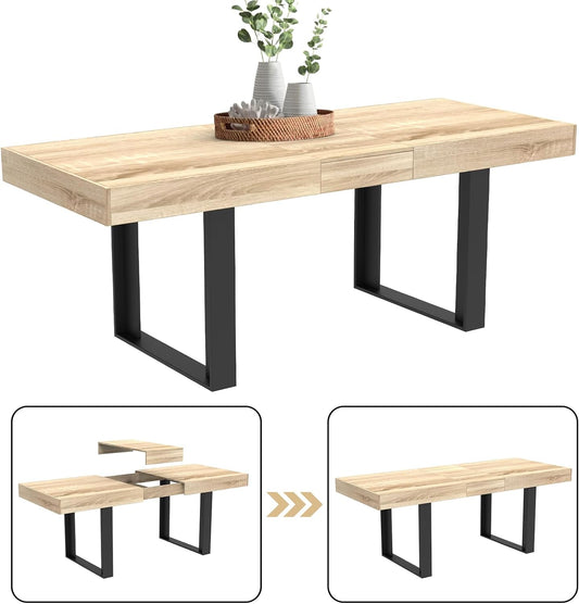 Coewske 63'' - 79'' Wooden Extendable Dining Table Modern Rustic Kitchen Expanding Table Natural Oak
