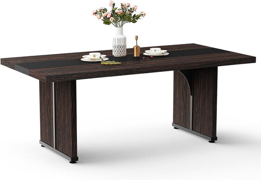 Coewske 71'' Farmhouse Kitchen Dining Table for 6-8 Rectangle Large Wood Conference Table Brown