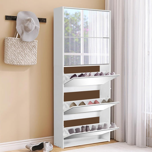 Coewske Mirrored Shoe Rack Organizer Slim Shoe Storage Cabinet for Entryway w/ 5 Flip Drawers