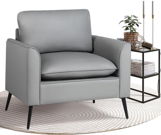 Coewske Modern Leather Accent Chair Comfy Single Sofa Chair for Living Room Bedroom Office Gray