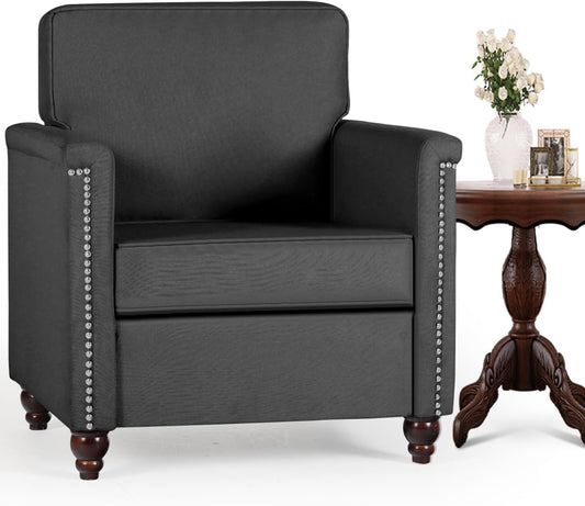 Coewske Modern Accent Chair Upholstered Fabric Arm Chair Single Sofa Chair Home Office Dark Gray