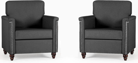 Coewske Set of 2 Modern Accent Chair Upholstered Fabric Arm Chair Single Sofa Chair Home Office Dark Gray