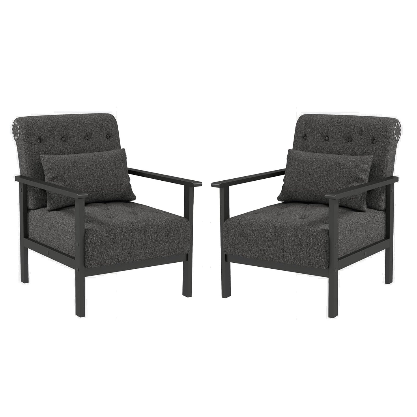 Coewske 2PCS Gray Fabric Modern Accent Chair Upholstered Armchair w/ Pillow Wood Frame