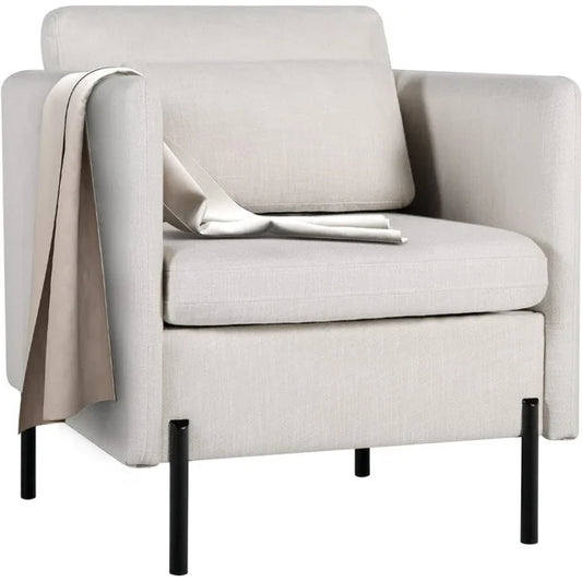 Coewske Upholstered Accent Arm Chair Modern Single Sofa w/ Pillow & Metal Legs Living Room Bedroom Office Beige