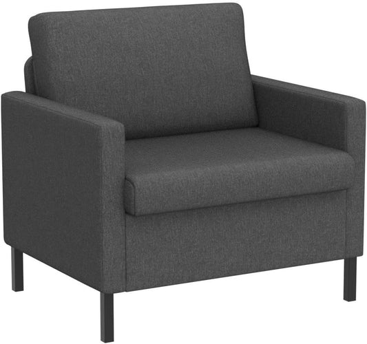 Coewske Modern Accent Chair Upholstered Single Sofa Chair Armchair w/ Metal Legs Dark Gray