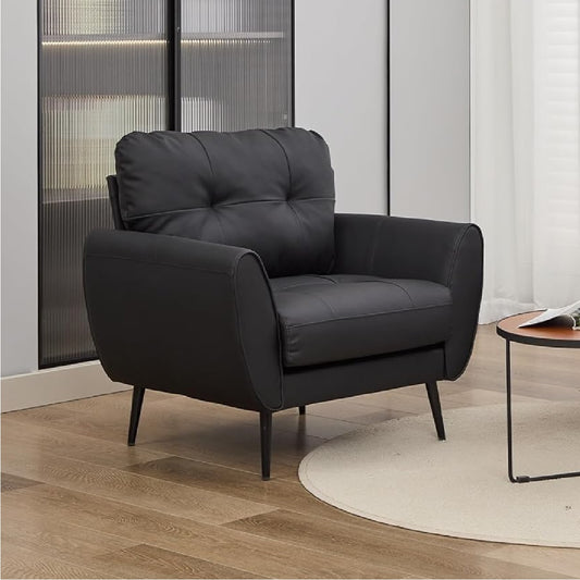 Coewske Leather Modern Accent Chair Comfy Tufted Single Sofa Armchair Home Office Black
