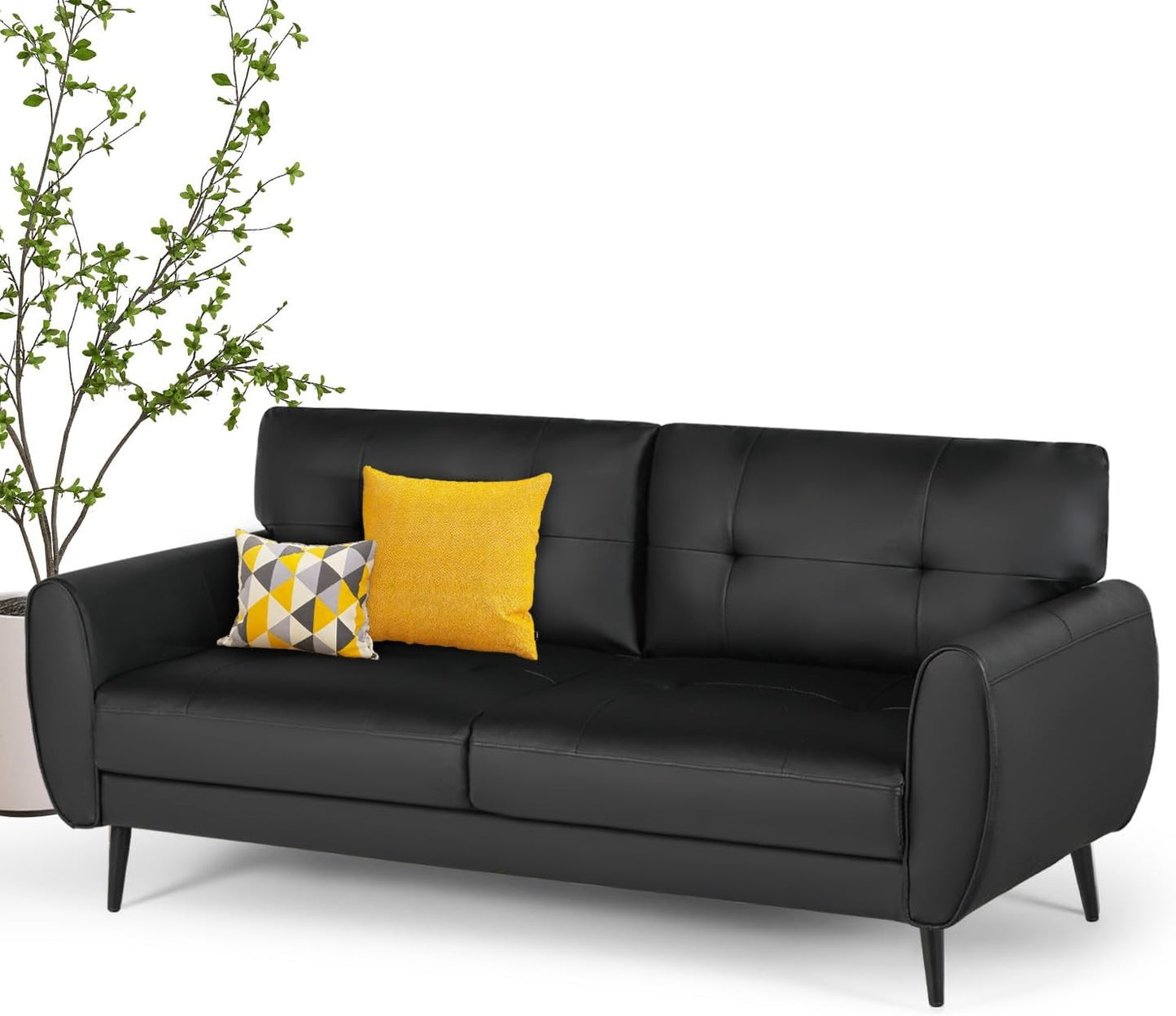 Coewske 60'' Black Leather Sofa Couch Modern Loveseat for Living Room Office