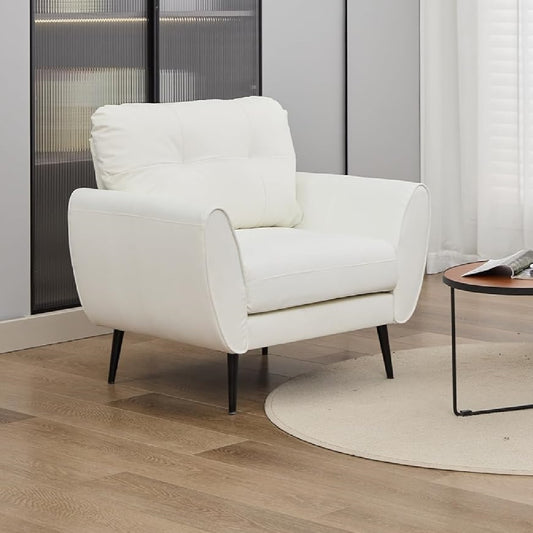 Coewske Leather Modern Accent Chair Comfy Tufted Single Sofa Armchair Home Office White