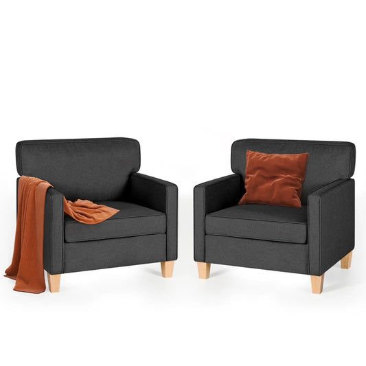 Coewske Comfy Accent Chair Set of 2 with Arms, Oversized Armchair Reading Chairs Single Sofa for Bedroom Living Room, Dark Grey