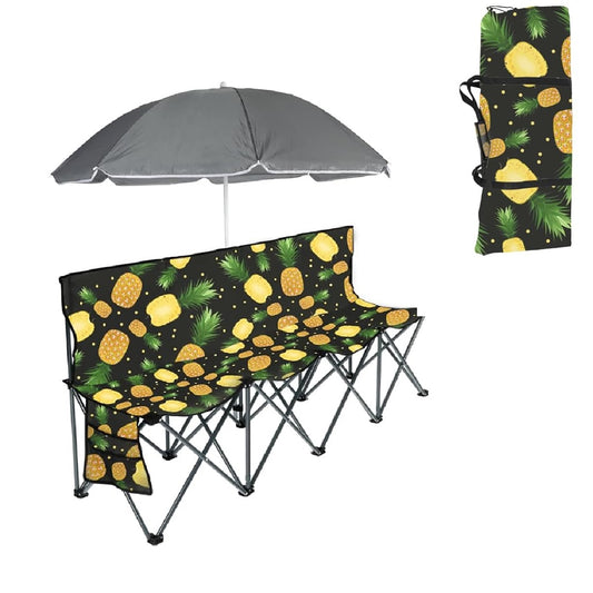 Coewske Portable 4-Seat Folding Sports Sideline Bench Camping Fishing Chair with Sunshade & Carry Bag