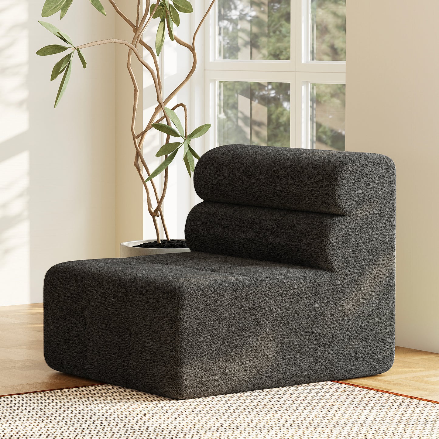 STHOUYN Modular Cloud Sofa Sectional Couch with Ottoman & Higher Backrest, Modern Boneless Couches for Living Room Set Corner Sofa (Black, 36 Inches)