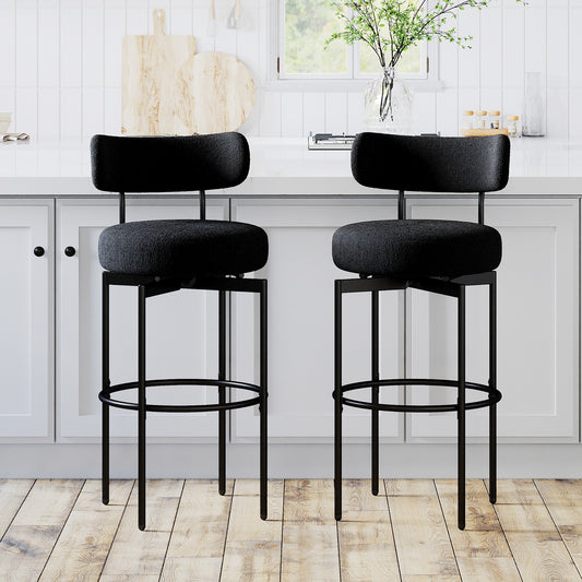 STHOUYN Counter Height Bar Stools Set of 2, Black Swivel Bar Stools with Back, Modren Kitchen Island Chairs (1, Black)