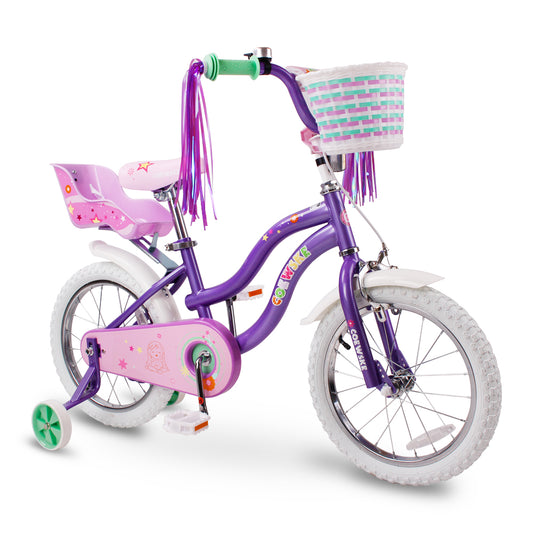 COEWSKE Kid's Bike Steel Frame Children Bicycle Little Princess Style 16 Inch with Training Wheel, Purple