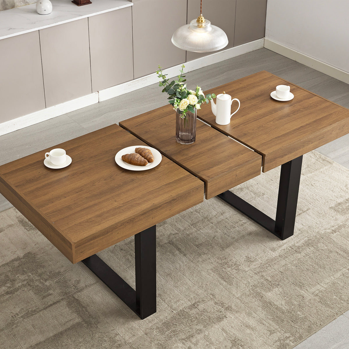 STHOUYN  63"-79" Extendable Dining Table for 6-8, Rectangle Wood Dining Room Table
