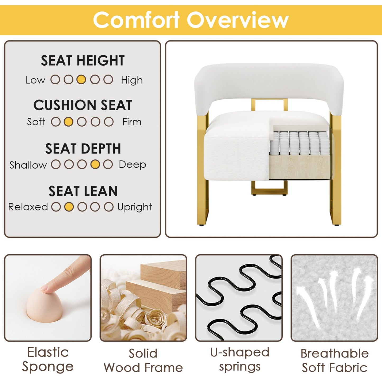 STHOUYN Modern White Boucle Dining Chairs Set of 4 with Gold Metal Legs, Mid Century Barrel Kitchen Chairs Set, Upholstered Accent Armchairs Dining Room Set, Living Room, Apartment (White, 4pcs)