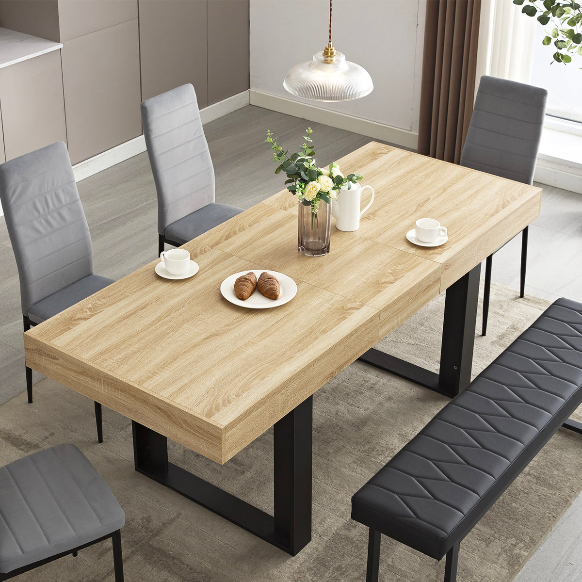 STHOUYN 63"-79" Extendable Dining Table for 6-8, Rectangle Wood Dining Room Table