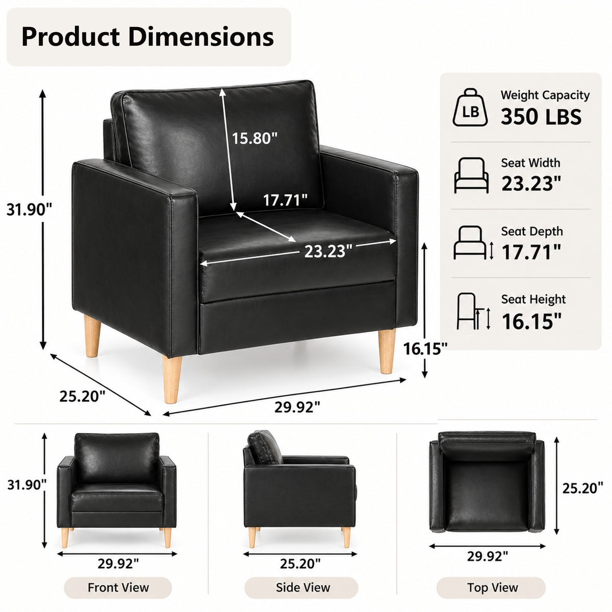 STHOUYN Leather Accent Chairs Set of 2, Mid-Century Modern Chairs for Living Room